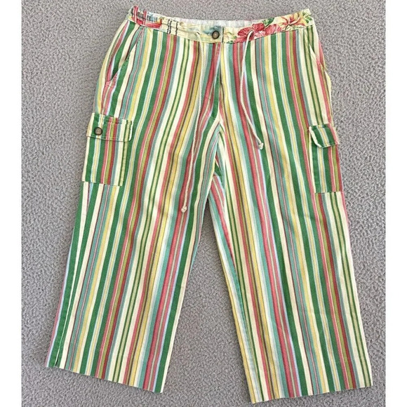 Tasha Polizzi Pants Womens Large Green Striped Wide Leg Beach Coastal Tropical - Picture 1 of 16